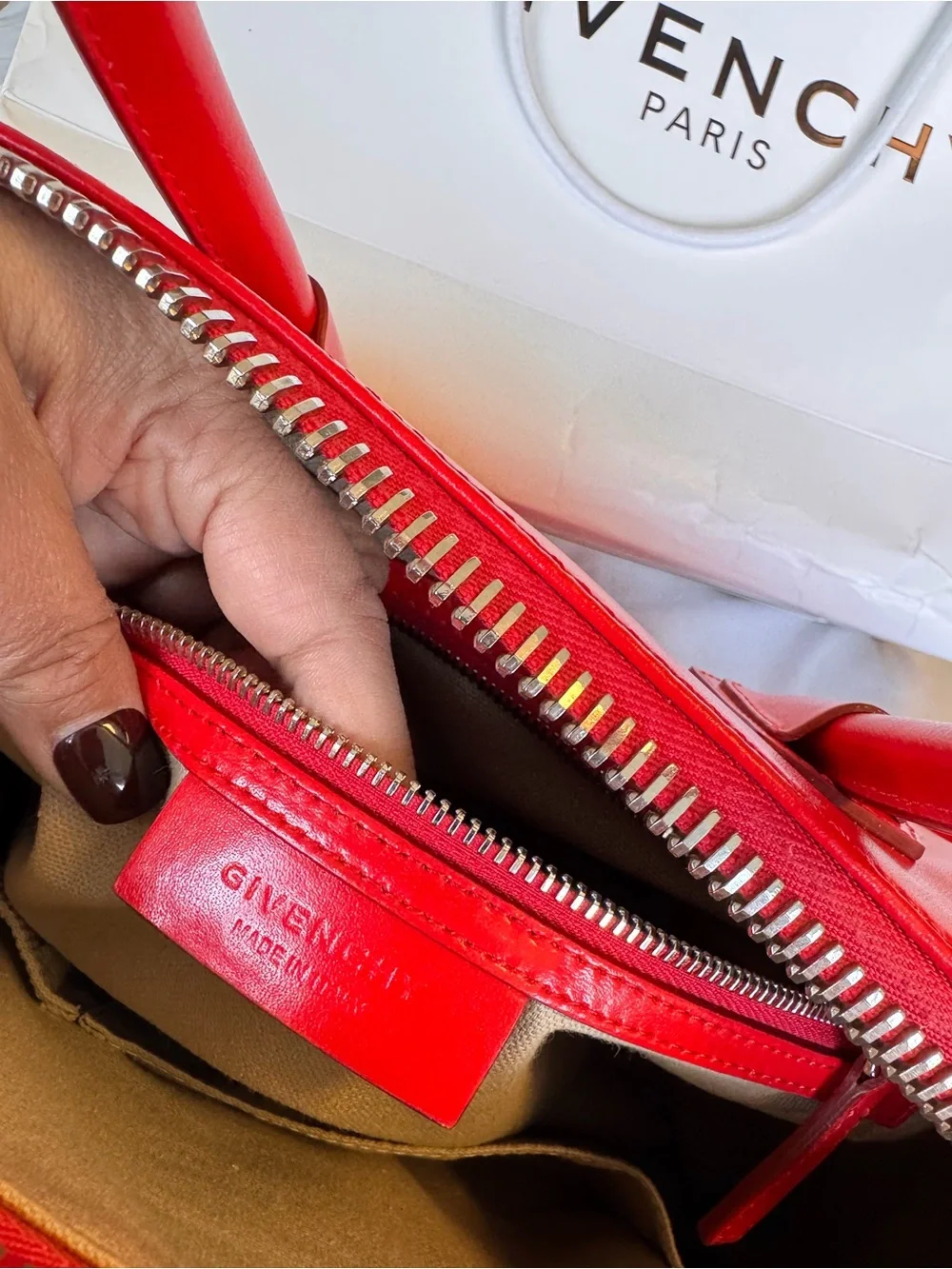 Givenchy Red Leather Satchel with Top Handles